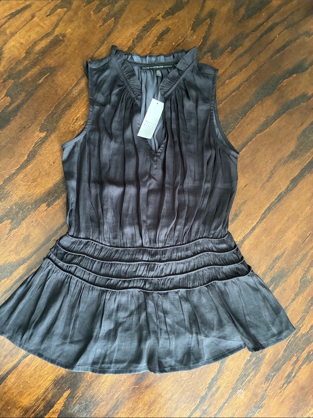 White House Black Market Black Sleeveless Pleated Peplum Camisole